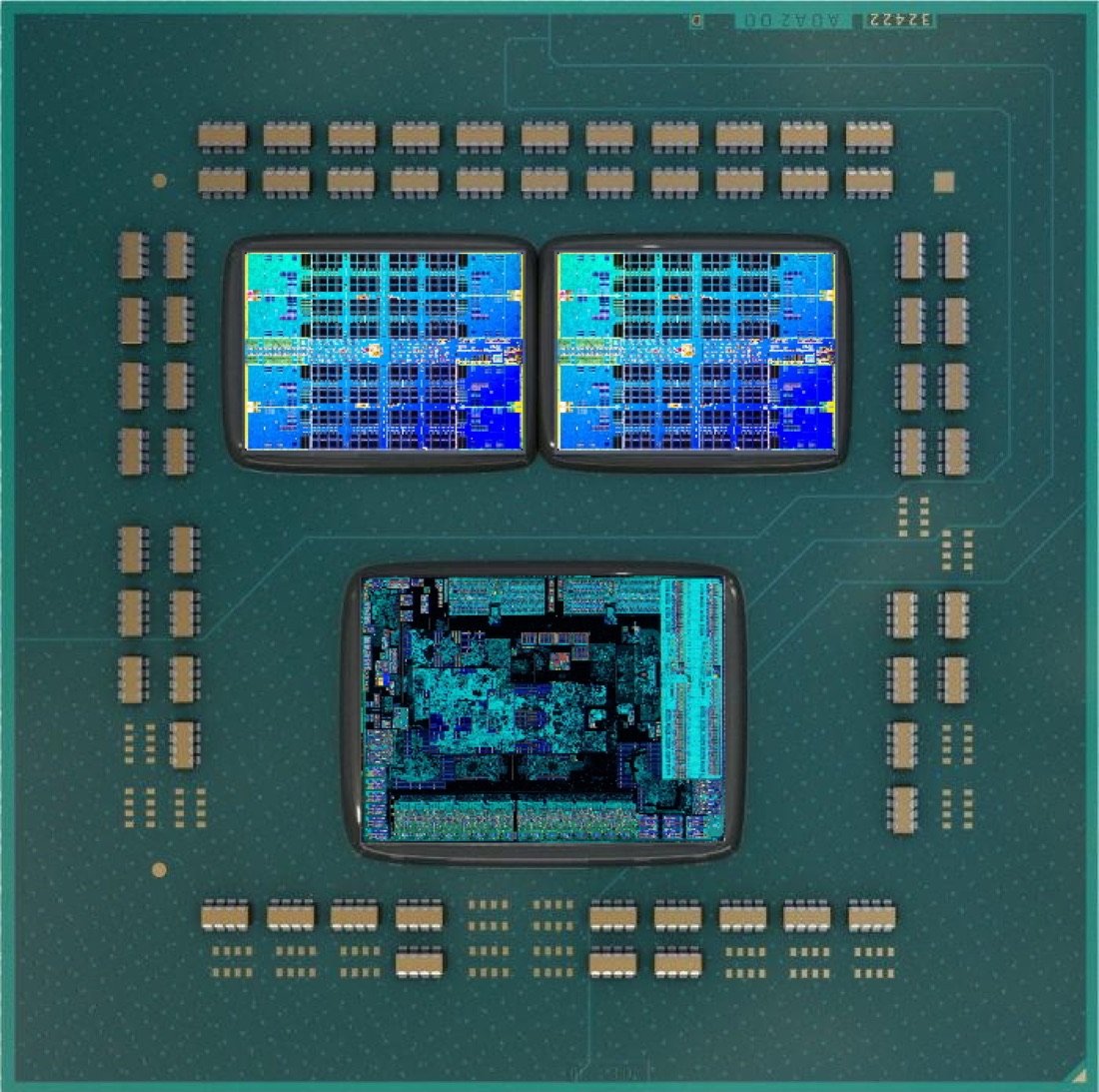 Een AMD Ryzen-processor met meerdere chiplets ("dies")